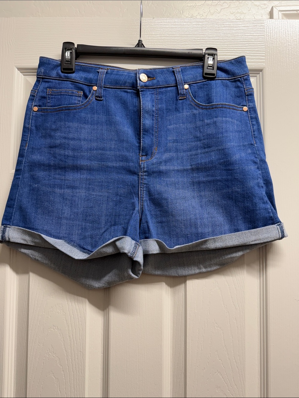 Guess High-Rise Roll Cuff Denim Shorts - Blue